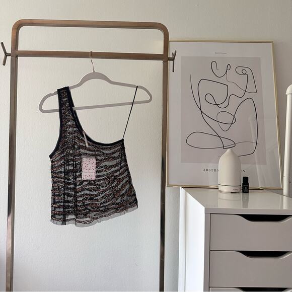 NWT Free People Head Turner Sequined One Shoulder Tank - Picture 12 of 16